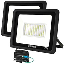 MIKISEN 【超明るい】100W LED 投光器 作業灯 看板灯 昼光色 12000LM 6500K 1000W相当 1.8コード IP66防水 アース端子付2Pプラグ 120°広角 100V対応 ワークライト 工事用ライト LEDライト 灯光器