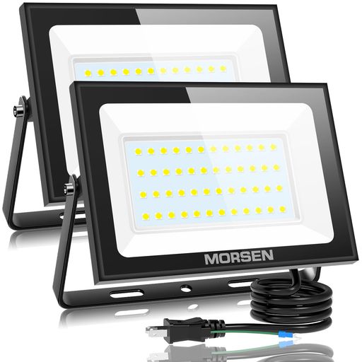 MORSEN 投光器 80W 2セット LED 10000ML 6500K 極薄型 100V 灯光器 作業灯 外灯 工事用ライト 屋外用 野外 防水 看板灯 集魚灯 駐車場用