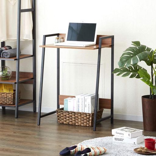 ドウシシャシンプルデスク省スペーススリム幅60奥行40パソコンデスク作業台ゴミ箱上収納としてもL字型..