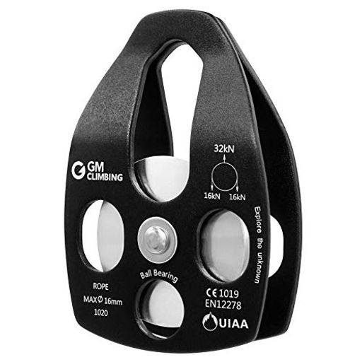 GMCLIMBINGCEUIAA認証32kNボールベアリングラージクライミングプーリーレスキューアーボリスト特殊伐採高所作業プーリーシステムトレーニングシングルプーリーブラック