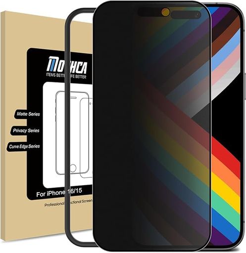 MothcaiPhone 16/iPhone 15対応 ガラスフィルム 液晶保護フィルム のぞき見防止 サラサラ タッチ感 反射防止 指紋防止 硬度9H 飛散防止 キズ防止 衝撃吸収 ガイド枠…
