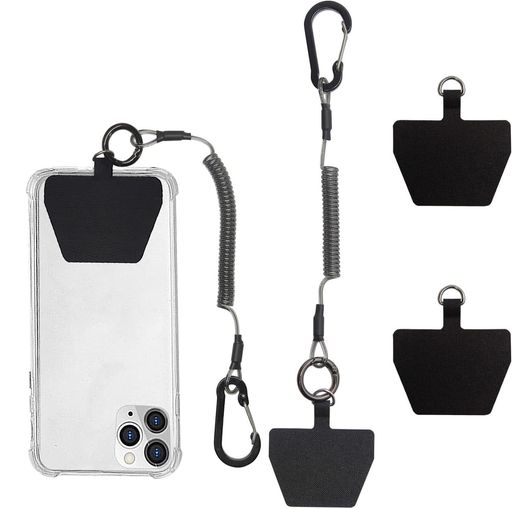 JOLIRSBOXスマホストラップカールコードストラップステンレスワイヤ強力コイルストラップ伸びるカラビナスマホスマホ紛失予防に全機種対応(2個セット)