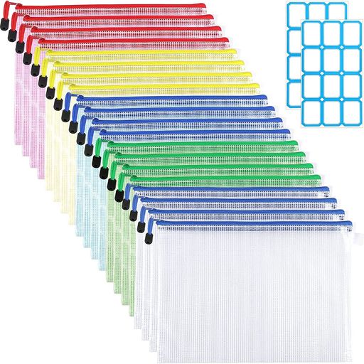 SANNIXジッパー式ファイル袋b520枚セットファイル袋網目領収書ファイル連絡袋学生防水クリアケースb55色分類簡単