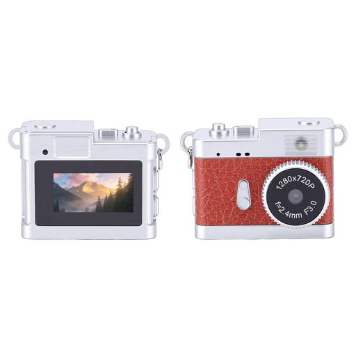 Annadue ミニキーホルダーカメラ、LEDライト4フィルター付き5MP HD小型デジタルカメラ、旅行学習記録用レトロビデオレコーダー (ヴィンテージブラウン)