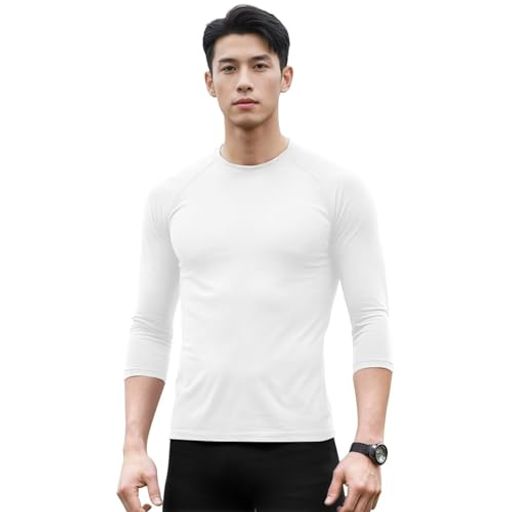 [Nesseo] スポーツインナー メンズ 7分袖 冷感インナー アンダーウェア 夏服 コンプレッションウェア 9207-wh-S