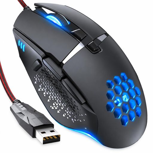 CYD C303 PRO ゲーミングマウス 12800調節可能DPI 7個プログラムボタン 有線 ゲーミングPCマウス LED 呼吸ライト エルゴノミクスデザイン USBゲーミングマウス ハニカムマウス、互換性Windows