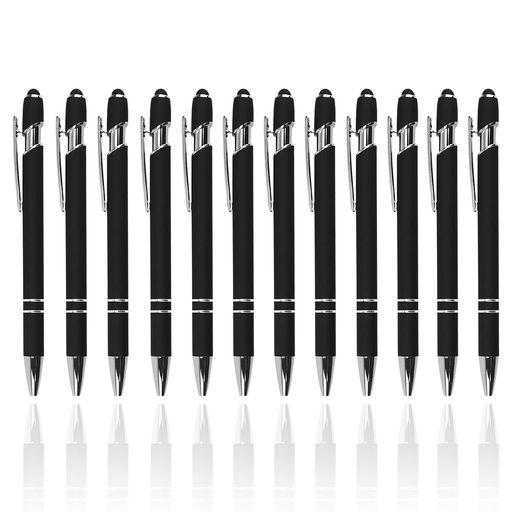 LIANHATA12本セットタッチペンボールペン付き2in1多機能ボールペン黒インクスタイラスペンタブレットタブレットスマートフォン用軽量使いやすい(ブラック)