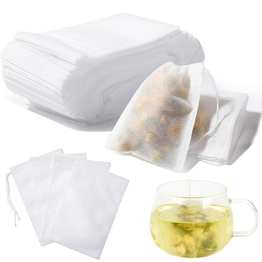 JUJUGO お茶バッグ お料理パック 使い捨て空の袋100枚 不織布 未漂白 巾着付き お茶パック コーヒーパック スパイスバッグ 強力浸透 天然素材 ルースリーフ対応