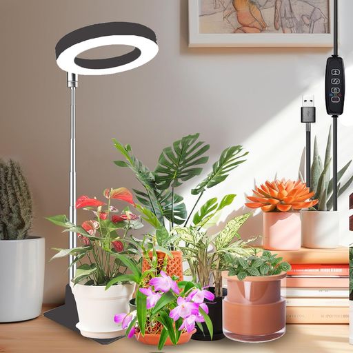 ADLWJS 植物ライト LED 植物育成ライト 観葉植物 ライト スタンド付き 10段階調光 定時機能 高さ調節可能 省エネ 低消耗 太陽光模擬 USB給電 室内栽培用 ブラック