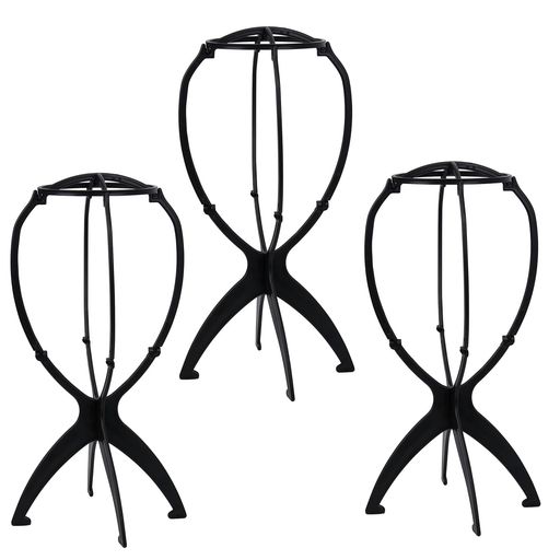 WALWAL3個セットポータブルウィッグスタンド、軽量で折りたたみ可能なウィッグホルダー、ヘアスタイリスト、自宅使用、コスプレに最適な旅行用デザイン(ブラック)(4.0)