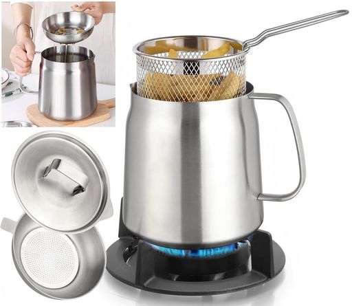 Korekaou揚げ物鍋オイルポット兼用3.5LガスIH対応304ステンレス天ぷら鍋多目的油鍋油こし器油切り油入れ庭用節油設計深型揚げ物鍋