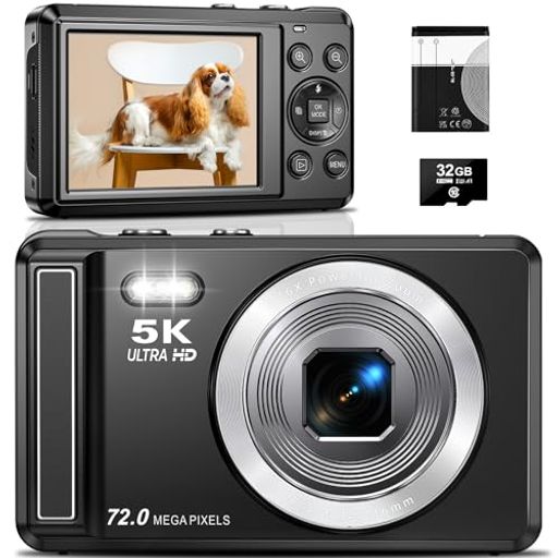 5Kデジカメ7200万画素デジタルカメラAFオートフォーカス2.8インチスクリーン16倍デジタルズーム定時撮..