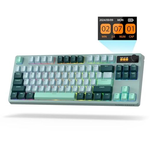 LTC Nimbleback NB841 PRO 75% ワイヤレス メカニカル キーボード (ディスプレイ スクリーンとノブ付き)、2.4G/BT/USB-C 有線 RGB 84 キー ゲーミング キーボード、3 層ダンパー、ホットスワップ