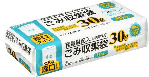 乐天商城 - [日本技研工業]ゴミ袋半透明乳白30L30枚入り厚口タイプ丈夫破れにくい1枚ずつ取り出しやすい容量表記付きコンパクト包装低密度ポリエチレン厚み0.023x横550x縦650mmNM-Y33