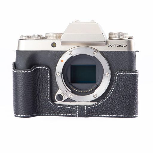 FUJIFILM X-T200専用 レトロな本革(牛革)手作りのハーフケース カメラ保護カバー適...