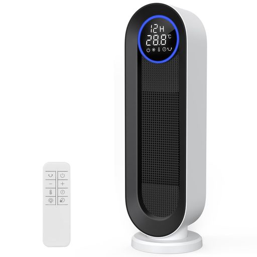 セラミックヒーター ECO恒温運転 自動首振り LEDディスプレ タイマー機能 800W/1200W 即暖 スリム 節電対策 転倒OFF リモコン付き