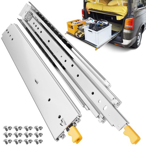 樂天商城 - ToBeGreat超重量用スライドレール600MMロック付き幅76MM3段工業用スライドレール重量用引き出しレールキャラバン棚荷台用側付け白いネジ付き2本入(ペア)