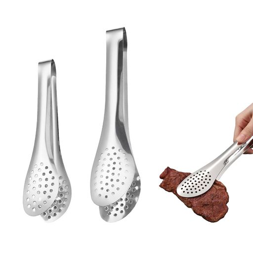 Liroyal トング (2 本セット) 揚げ物用 ステンレス製 耐熱穴あき 焼き肉 バーベキュー サラダ 調理器具
