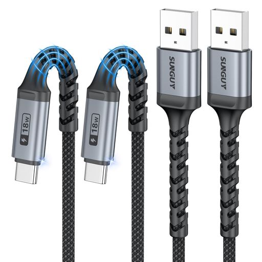 SUNGUY USB C ケーブル 2本セット【0.5M+0.5M】超耐久曲げ保護 USB-A to USB-C 最大18W急速充電 タイプc ケーブル 短い ナイロン編み USB2.0データ転送 iPhone17/16/15シリーズ、Galaxy
