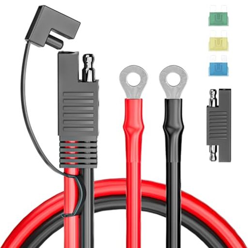 Cleqee SAE充電ケーブル 60cm バッテリー延長ケーブル SAEからOリングターミナルハーネス 10AWG オートバイバッテリー充電器 SAERPアダプター付き 15A / 20A/30Aヒューズ ソーラーパネル、オートバ…