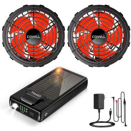ファンバッテリーセット【2025夏新&30000mAh大容量&ソーラーパネル搭載】5段階風量調節可能28V超高出力暴風急速充電器付き日本製ブラシレスモーター90mm服穴径対応バッテリー空調ファンベ…