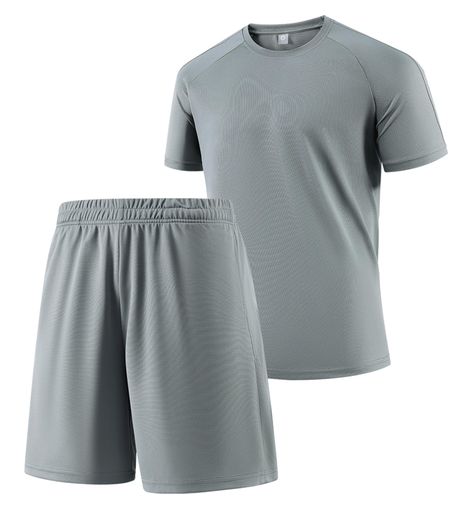 [Perturga] 上下セット メンズ スポーツウェア ジャージ summer サッカー パジャマ クールネック 運動服 tシャツ 冷感 セットアップ ライトグレー L