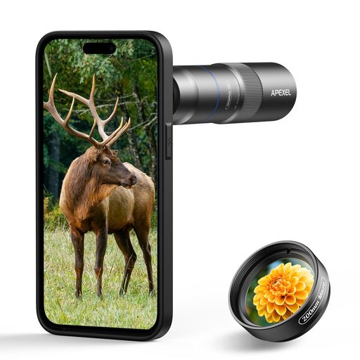 【iPhone15Pro専用ケース付き】 APEXEL 10Xスマホ望遠レンズ 200mmスマホマクロレンズ 遠距離撮影も細部撮影もできる 超高コスパ 最新EDレンズ採用超 コンパクトで軽量 持ち運び易い