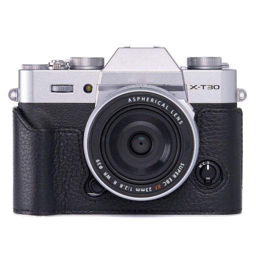DBZZ 本革ハーフケース, 三脚穴付き Fujifilm X-T30 III用 ブラックxブラックライン