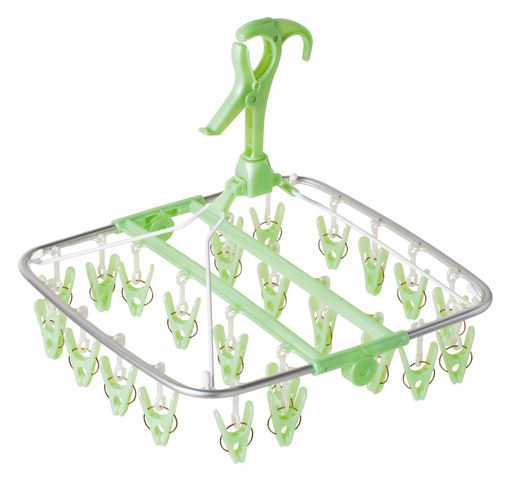 オーエ洗濯物干しハンガーアルモアスマート角グリーン24ピンチ軽くて丈夫なアルミフレーム約35x35x35cm