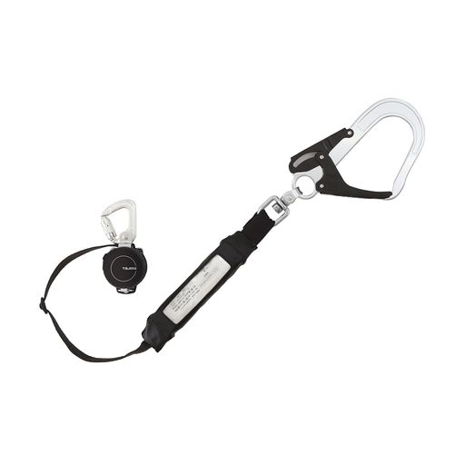 タジマ新規格安全帯フルハーネス型・胴ベルト型兼用シングルランヤード常時巻取の超小型軽量リール軽量スチールフックL5オートストップへ切替可能ランヤードを好みの長さに固定でき…