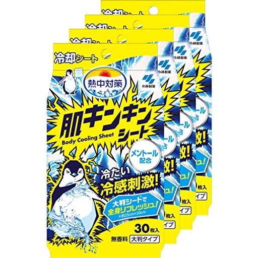 【まとめ買い】熱中対策 肌キンキンシート 大判シートで全身さっぱり 冷感 汗拭きシート 無香料 30枚×4個 小林製薬