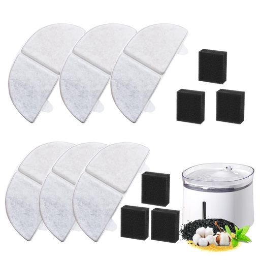 6+6個入猫自動給水器フィルター交換用活性炭フィルターヤシ殻活性炭イオン交換樹脂三層構造ろ過フィル..