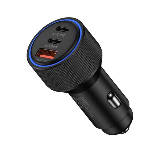 78W シガーソケット usb-c 高出力 車載充電器 急速充電 カーチャージャー USB-C&USB-A 超小型 3台同時急速充電 しがーソケット アルミ合金製 LEDリング搭載 12V/24V車対応 iPhone17/16/15 iPad