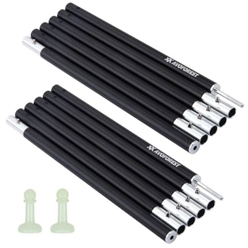 タープポール AVOFOREST 直径19mm 2本セット アルミ製 最長204cm 6本連結 コンパクト収納 蓄光エンドキャップ付き ソロキャンプ 持ち運び楽々 キャノピー専用ポール サブポール 軽量 アルマイ…