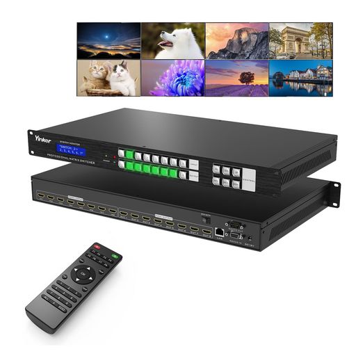 8ポートHDMIマトリックス4K、8入力8出力HDMIマトリックス切替器&分配器ラックマウント可能、4K@30Hz EDID HDCPをサポート、バックライト付きアーシリックボタン/IR/RS232/LAN