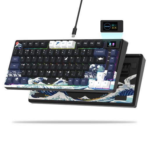 キーボード有線 Womier SK80 神奈川特別モデル ゲーミングキーボード、75%コンパクトキーボード LCDスクリーン搭載 テンキーレス