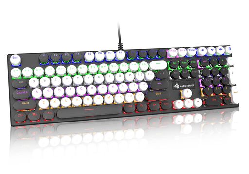 有線パンクキーボード メカニカルキーボードノブ付き タイプライター 赤軸 108キー (ブラック)