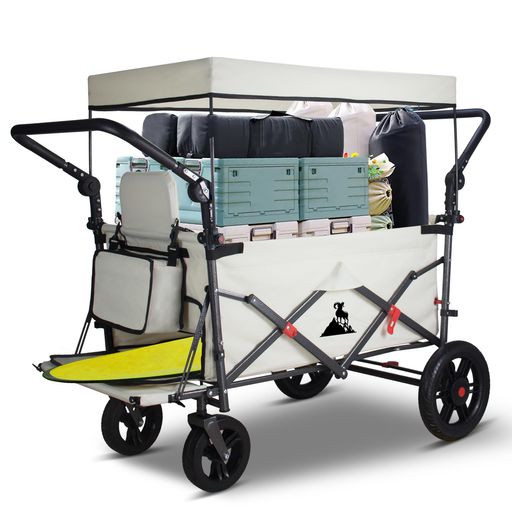 Topwell キャリー ワゴン屋根付 アウトドアワゴン ダブルプッシュハンドル シートとシートベルト付き大容量150L 耐荷…