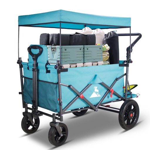 Topwell キャリー ワゴン、屋根とシートベルト付き2つシートあり多機能カート、荷室開閉と拡張可能、フロントハンドルxリアプッシュハンドル、四輪取り外し可能、ストッパー付き 耐荷重…