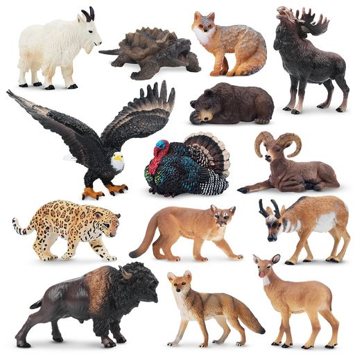 TOYMANY 14PCS ミニ北アメリカの野生動物フィギュア、リアルなジャングル動物モデルセット、 ヒグマ ヘラジカ 模型 人気 おもちゃ 玩具 誕生日プレゼント クリスマス 新年 飾り物 コレクシ…