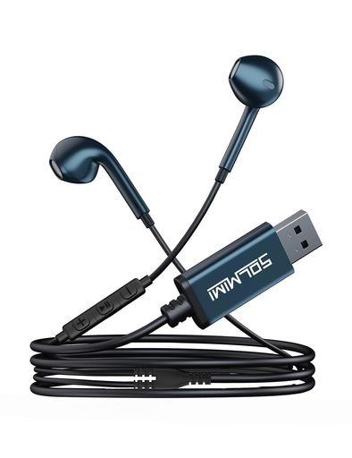 SOLMIMI 2M USB イヤホン pc マイク 付き イヤホン パソコン マイク付き ヘッドセット USBA接続 ステレオ 全指向性 テレワーク Zoom用 オンラインゲーム 在宅勤務 ジェイドグリーン
