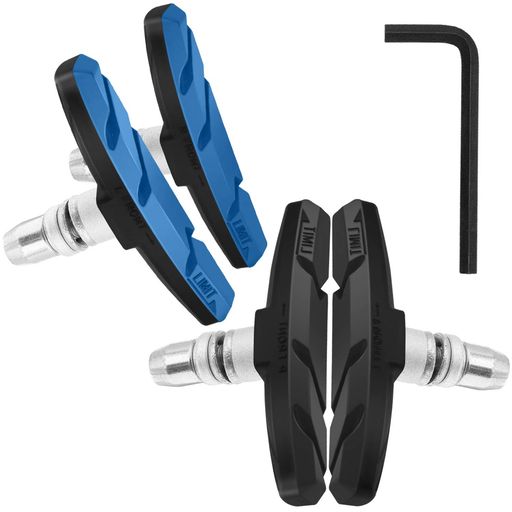 自転車ブレーキシュー Vタイプ ブレーキパッド 全天候型 Vブレーキ 消音 耐久 マウンテンバイク/ロードバイク用 70mm 左右分け設計 六角レンチ付き (標準版-黒&青(4個))