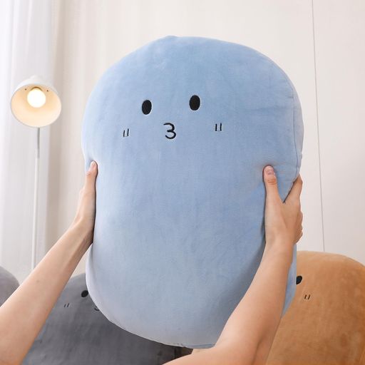 JEMAジェマ クッション もちもちクッション 絵文字 顔文字 抱き枕 楕円型 ふわふわ 可愛い 座布団 リビング 背あて ソファー用 インテリア 枕 おしゃれ 北欧 55x40cm ブルー