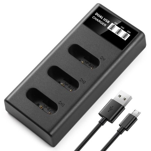 ENEGON NP-BX1 3チャンネル LCD 互換充電器 USB チャージャー Sony ZV-1,ZV-1 ii,Cyber-Shot DSC-RX100, DSC-RX100