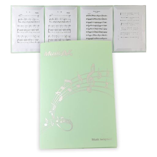 楽譜ファイル A4サイズ 4面 書き込みできる 反射しない 6枚収納可 4ページ展開 レッスン ファイル カバー 譜面 作曲 ピアノ 電子ピアノ アクセサリー (グリーン)