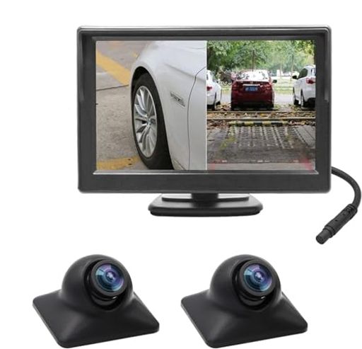 OBEST5インチモニターバックカメラセットサイド左右死角確認正鏡像切り替え超強暗視機能穴開けなくシガーソケット給電取り付け簡単12V通用