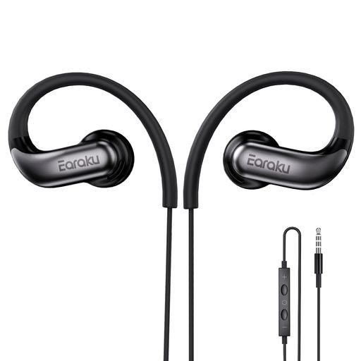  イヤホン 有線 耳掛け式 マイク付き Earaku (イアラク) セミオープンイヤー 遅延ゼロ 着信対応 音量調整 音漏れ防止 クリアな音声 原音そのまま 軽い 耳が痛くならない