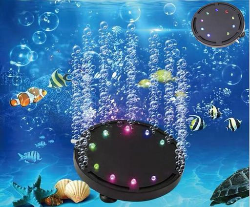 LONDAFISH水槽ライト 水族館エアストーン 気泡ライト 水族館空気石 エアーポンプ 酸素補給 水槽装飾 気泡盤 LED水槽ライト付き多色 吸盤式 丸形