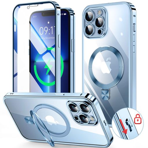 樂天商城 - HGUTREY【スタンド機能付き・アクションボタン】iPhone13ProMax用ケースクリアロック付き【CDリング・MagSafe対応】9H強化ガラスPC背面カメラレンズ保護アイフォン13プロマックスケース両面