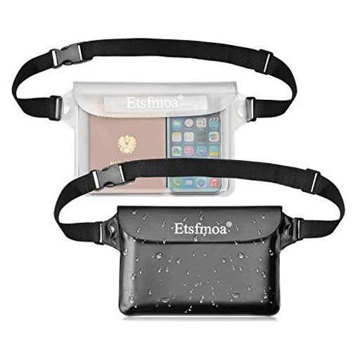 Etsfmoa防水ポーチケースウエストポーチ完全防水スマホ小物入れ海海水浴プールお釣りアウトドア大容量三重チャック4WAYPVC素材メンズレディース2個セットbk+white